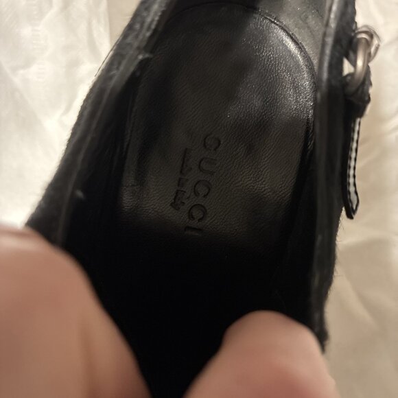 Gucci Authentic RARE Solid Black Leather Pony Hair Lace Up High Heel Pumps 8.5 - Picture 7 of 8